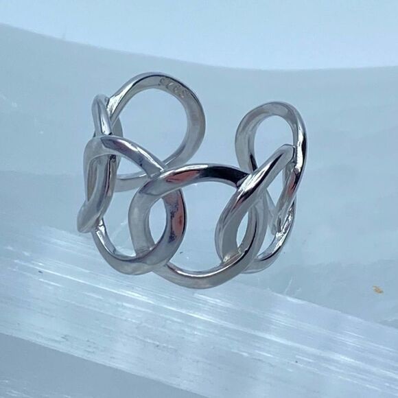 Sterling Silver Geometric Minimalist Circles Band Ring Adjustable - Picture 3 of 5